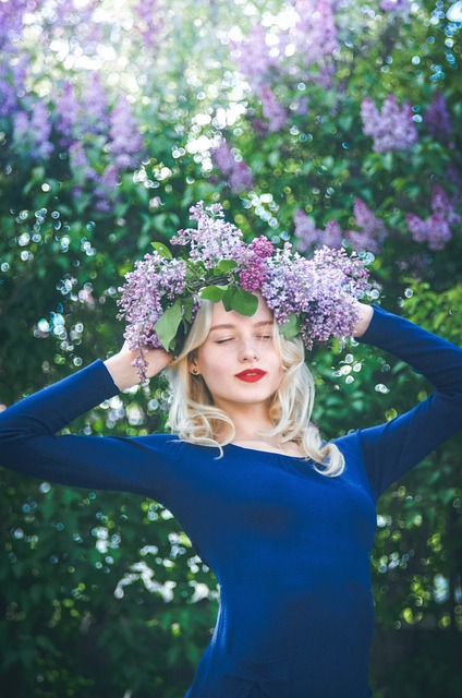 girl with lilacs