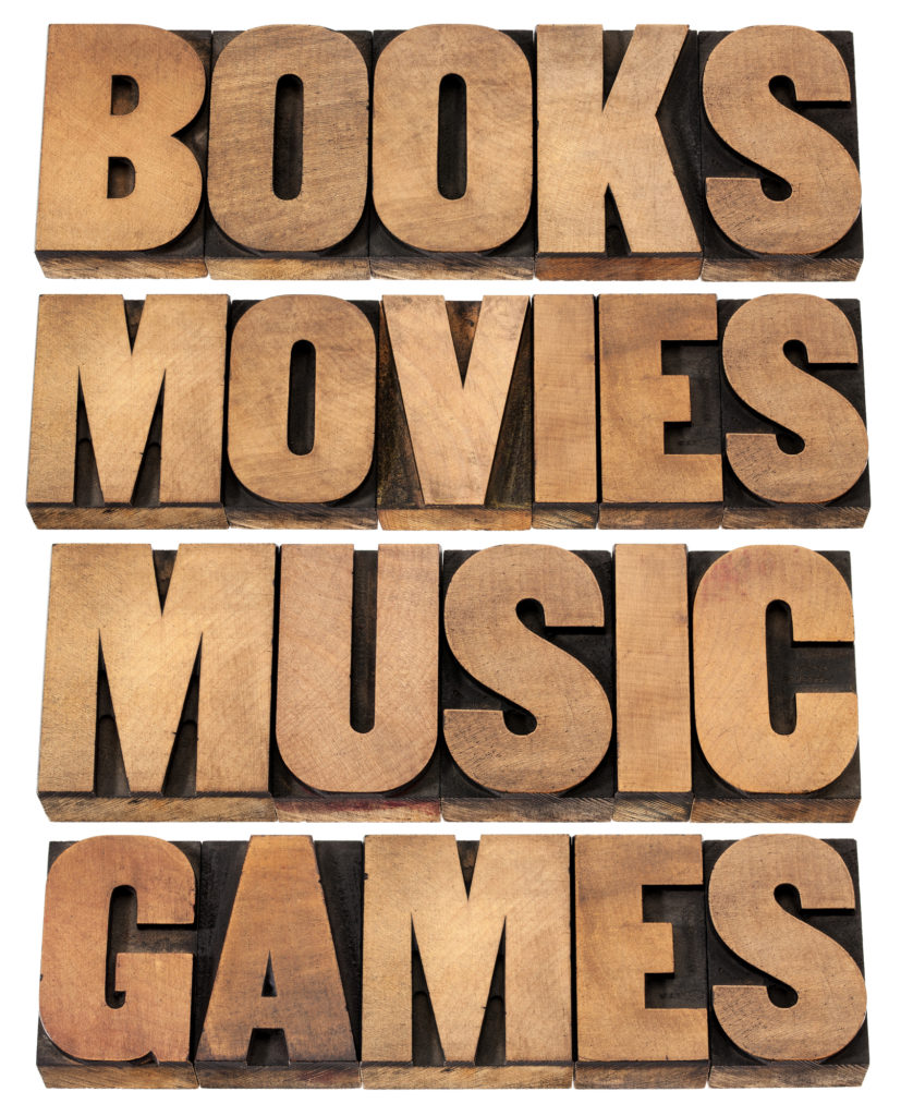 books movies music games
