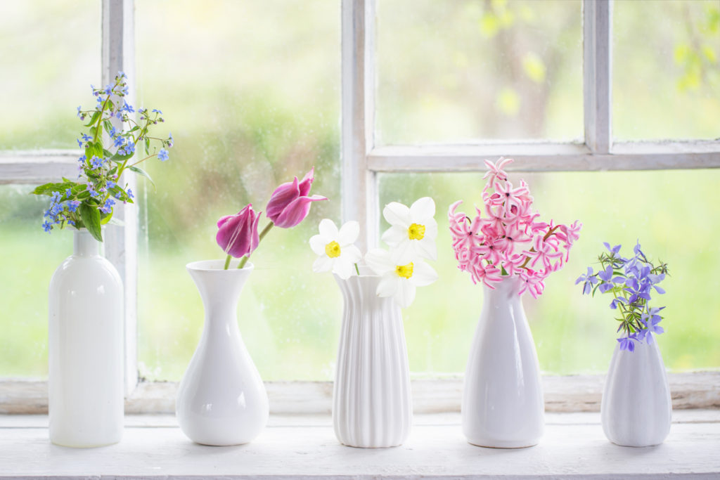 spring flowers in vases

