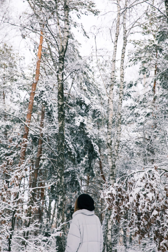 woman walking in the winter time