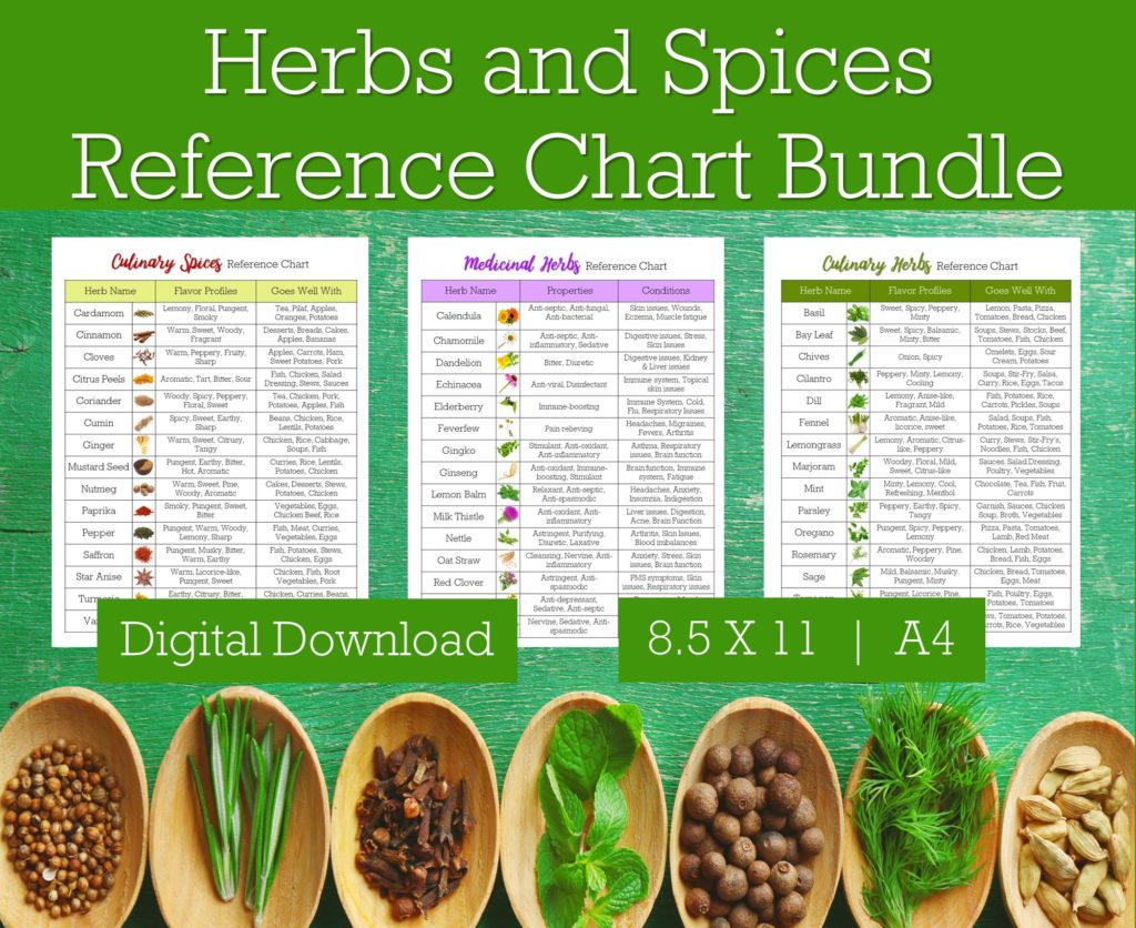 herbs and spices reference chart bundle on Etsy
