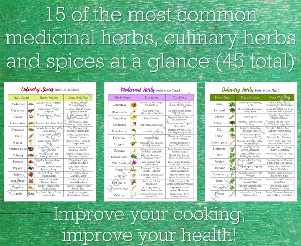 15 of the most common medicinal herbs, culinary herbs, and spices