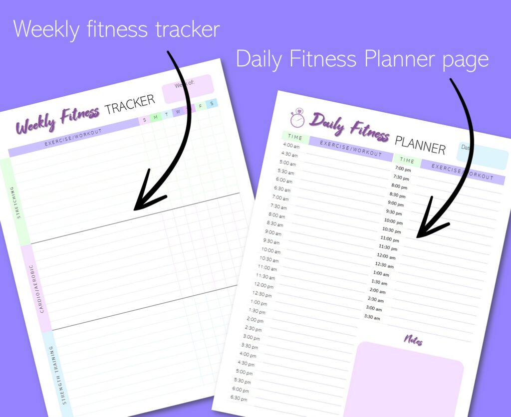 weekly fitness tracker and daily fitness planner page