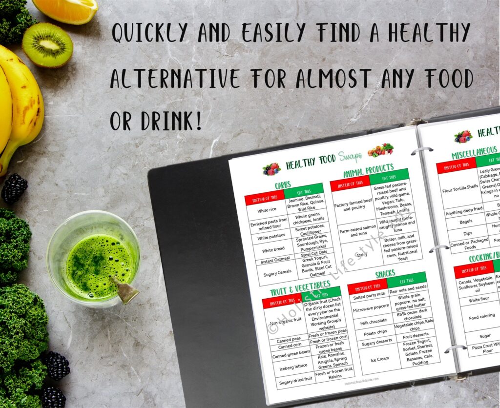 healthy food swap cheat sheet in a binder