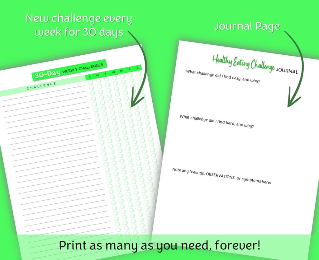 healthy eating challenge tracker and healthy eating journal page