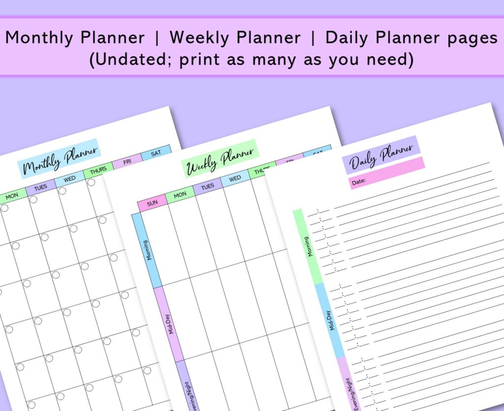 monthly weekly daily planner pages