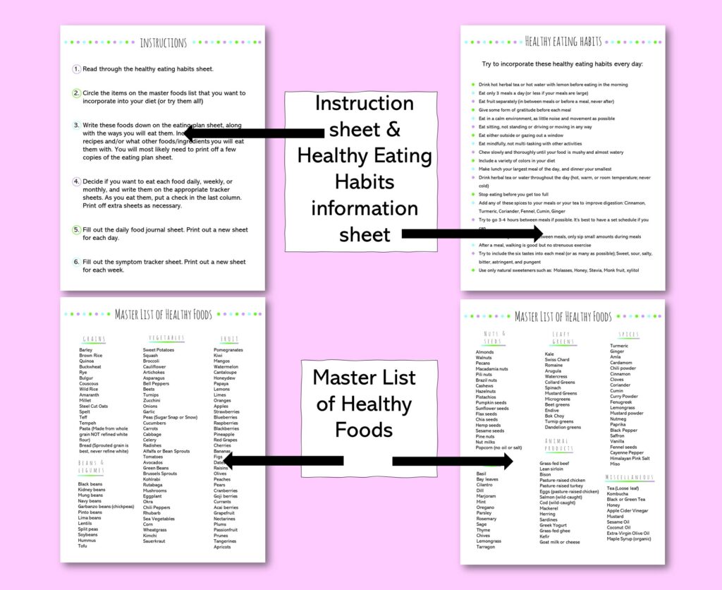 instruction sheet, healthy eating habits, master list of healthy foods