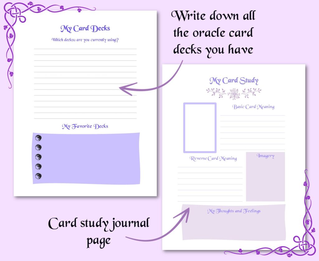 card decks and card study journal page