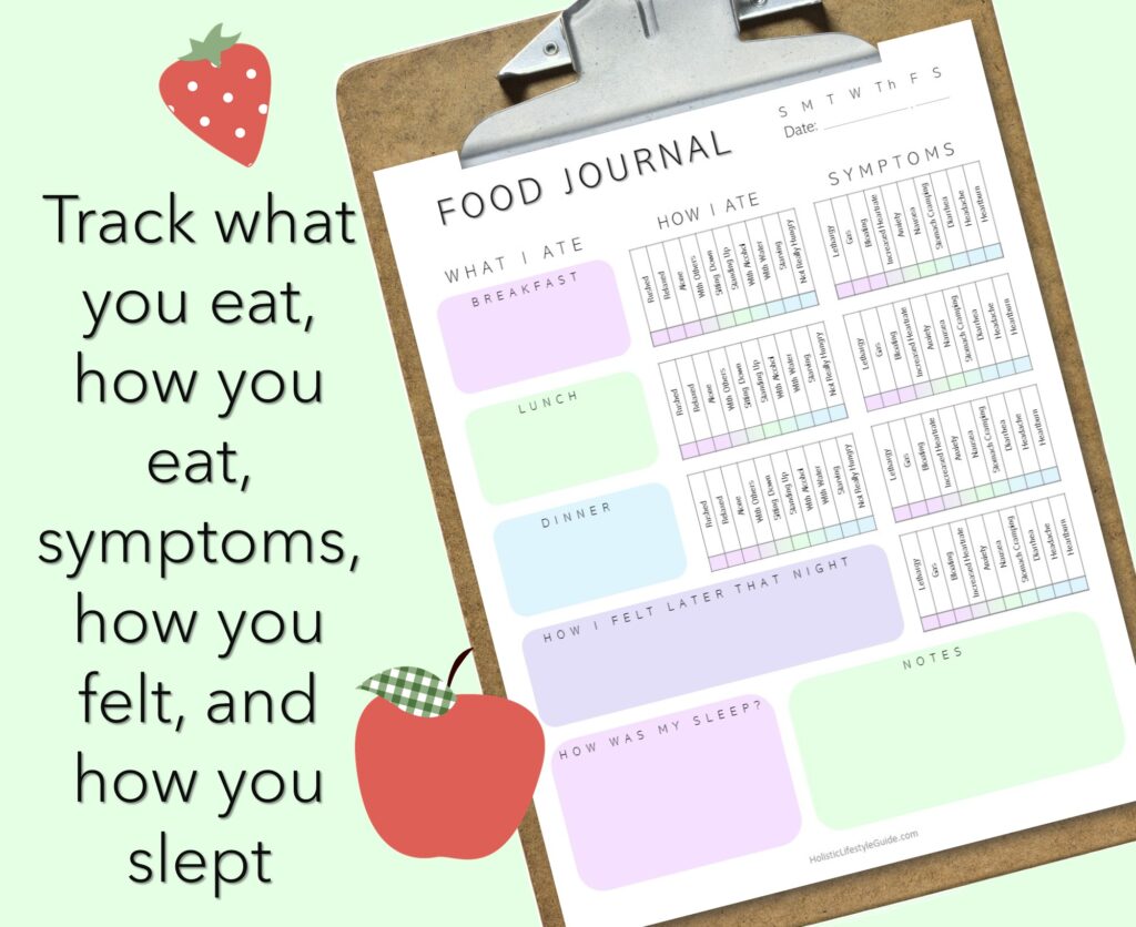 track what you eat, how you eat, symptoms, how you felt, and how you slept