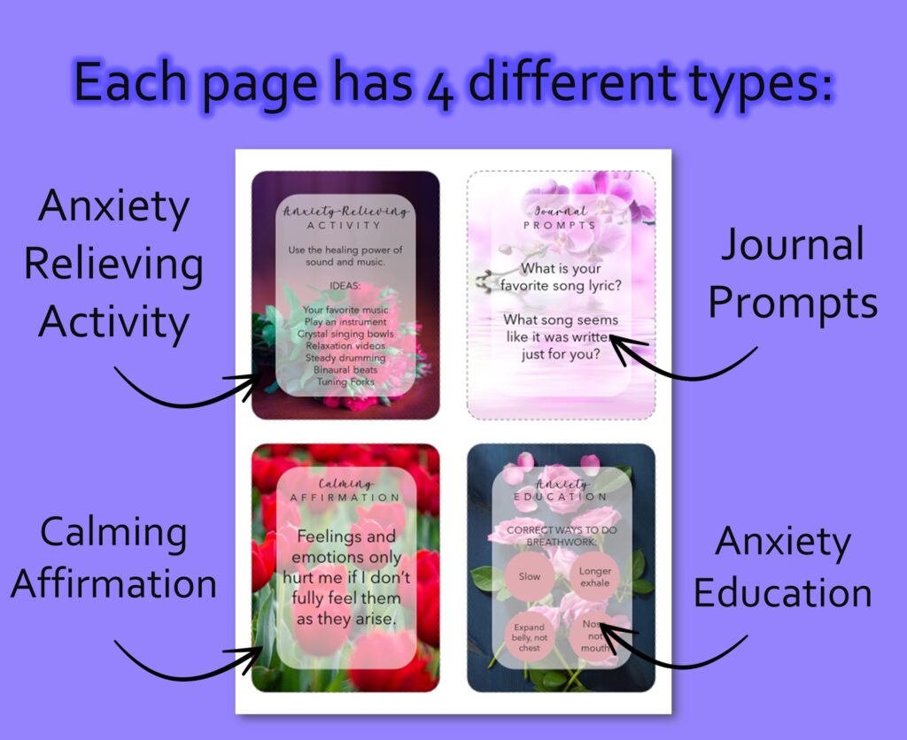 anxiety relieving activity, journal prompts, calming affirmation, anxiety education