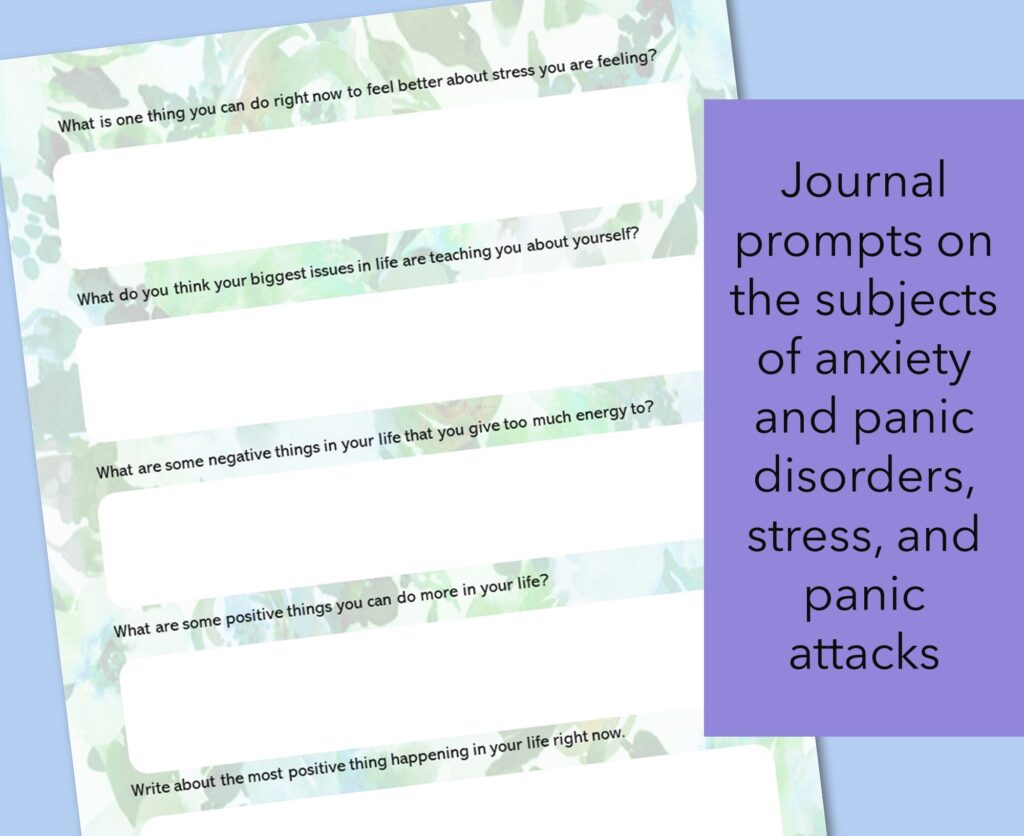 journal prompts about anxiety, panic disorders, stress, and panic attacks