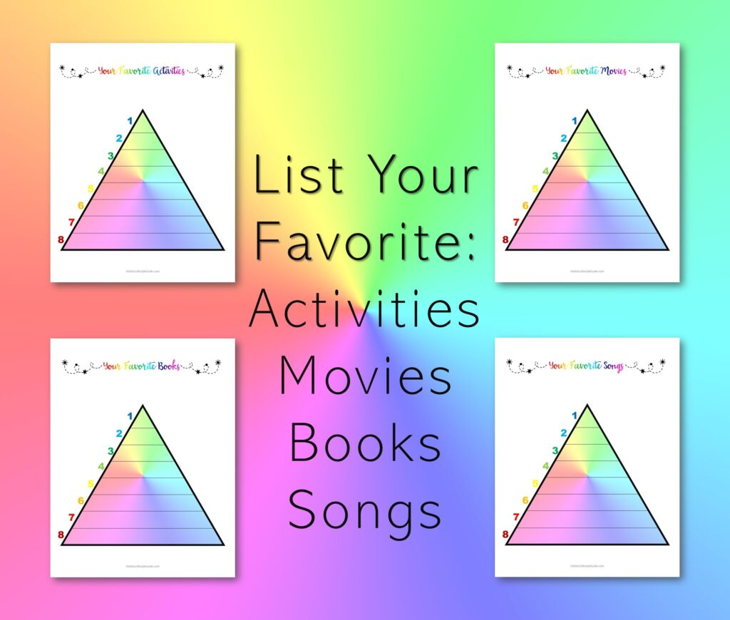 favorite activities, movies, books, songs