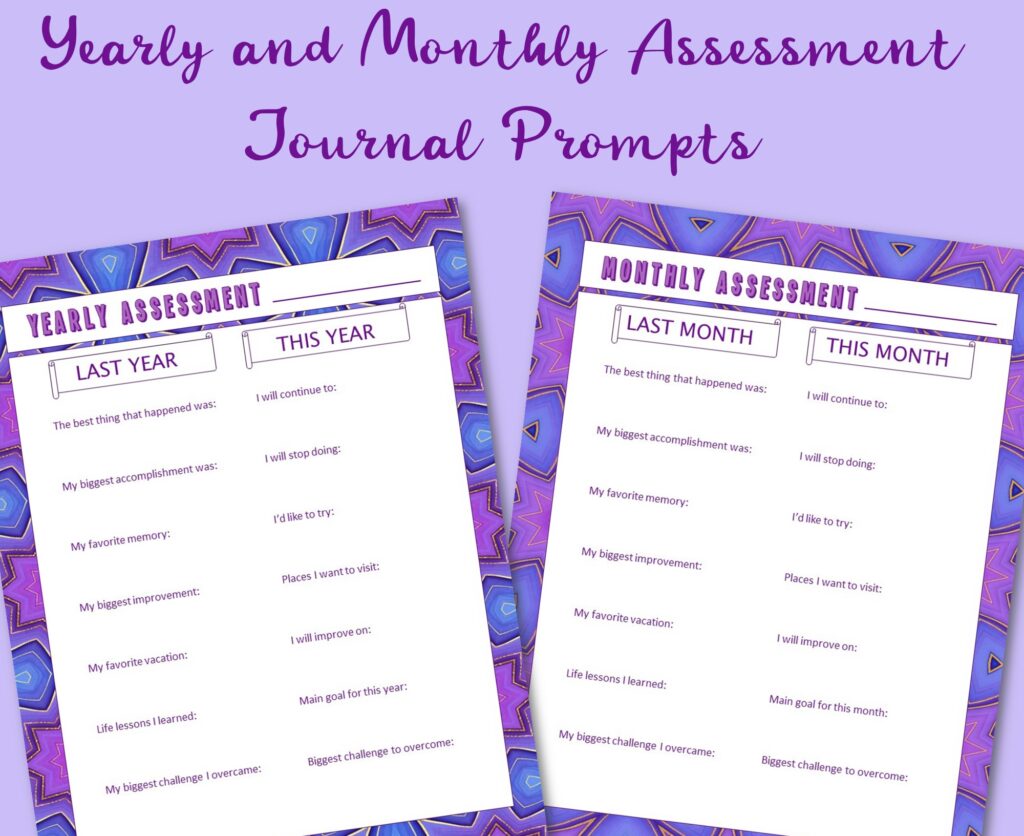 yearly and monthly assessment journal prompts