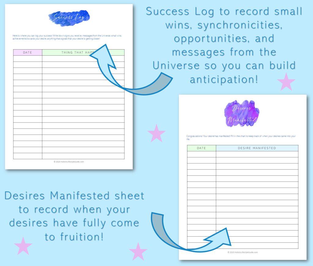 success log and desires manifested sheet