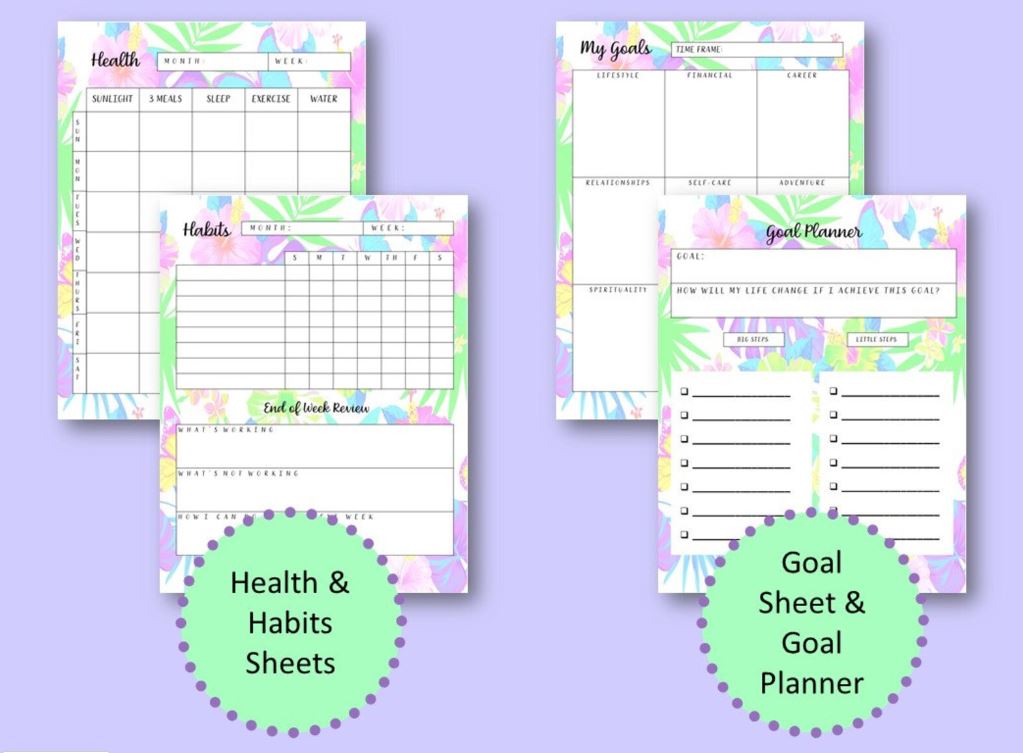 health and habits, goal sheet and goal planner